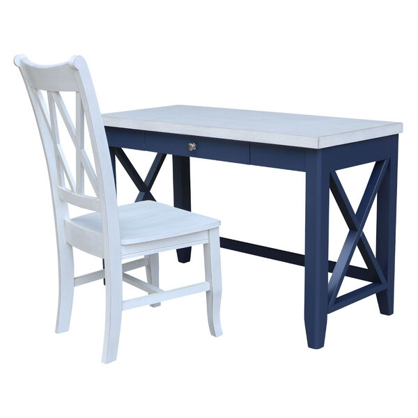 Hampton Blue and Antiqued Chalk Desk With Double XX Back Chair, image 1
