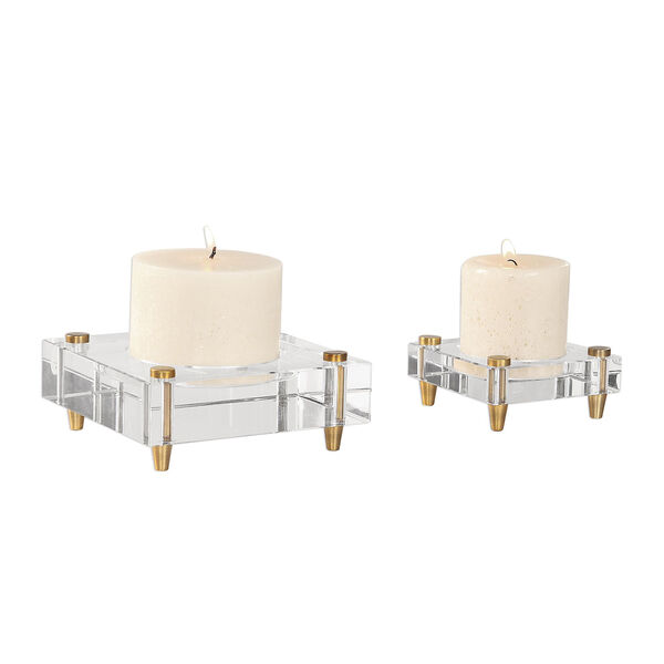 Claire Crystal Block and Brass Candleholder, Set of 2, image 1