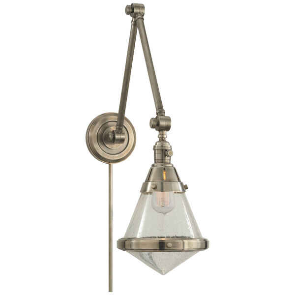 Gale Library Wall Light in Antique Nickel with Seeded Glass by Thomas O'Brien, image 1