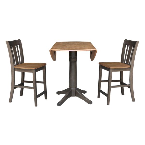 Hickory Washed Coal Round Dual Drop Leaf Counter Height Dining Table with Two Splatback Stools, image 6