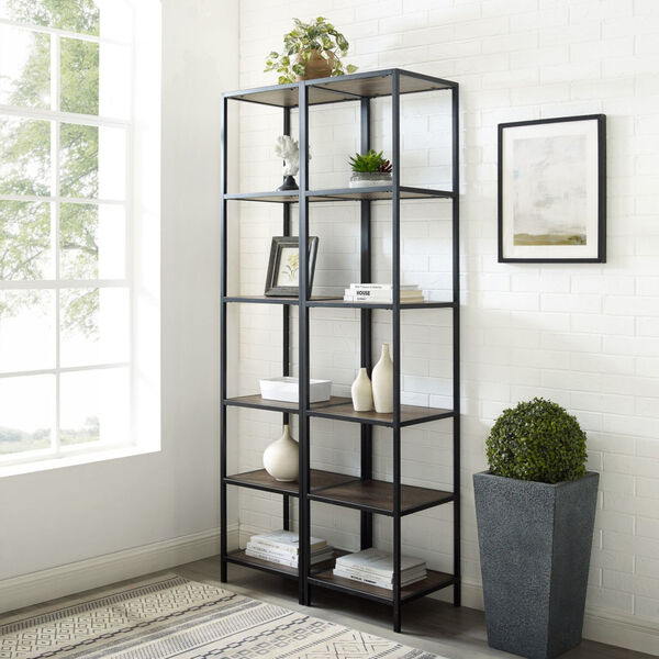 Jacobsen Brown Ash and Matte Black Two-Piece Narrow Bookcase, image 1