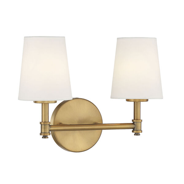 Lowry Natural Brass Two-Light Bath Vanity with White Linen Shade, image 3