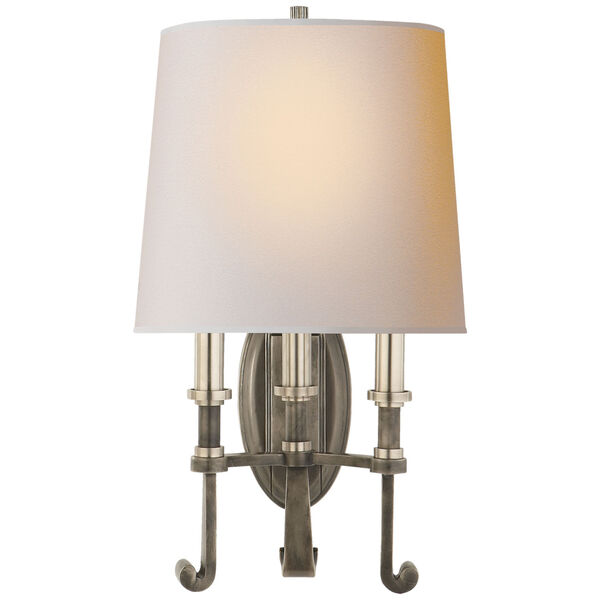 Calliope Three-Light Sconce in Sheffield Nickel and Antique Nickel with Natural Paper Shade by Thomas O'Brien, image 1