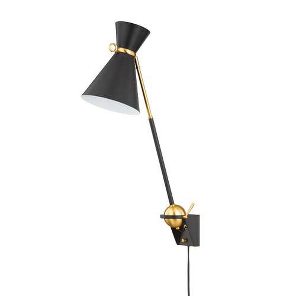 Winsted Aged Brass Soft Black One-Light Plug-In Sconce, image 1