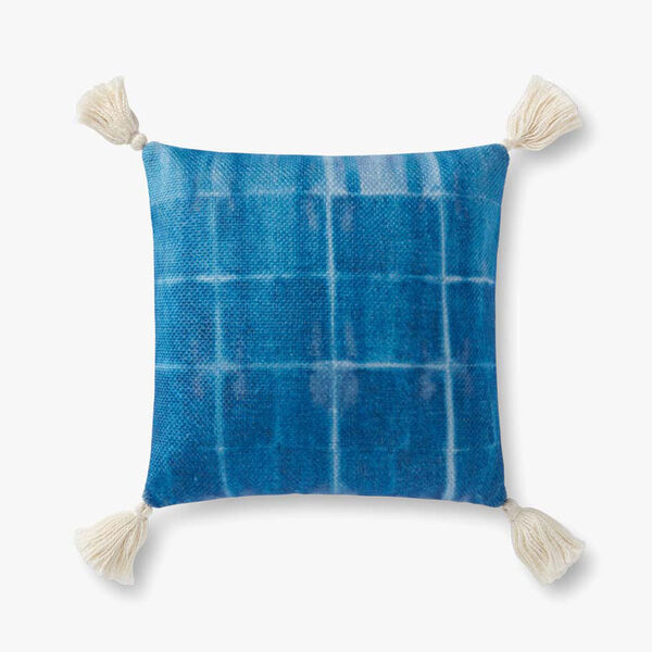 Blue Weathered Tile Pattern Throw Pillow with Tassels, image 1