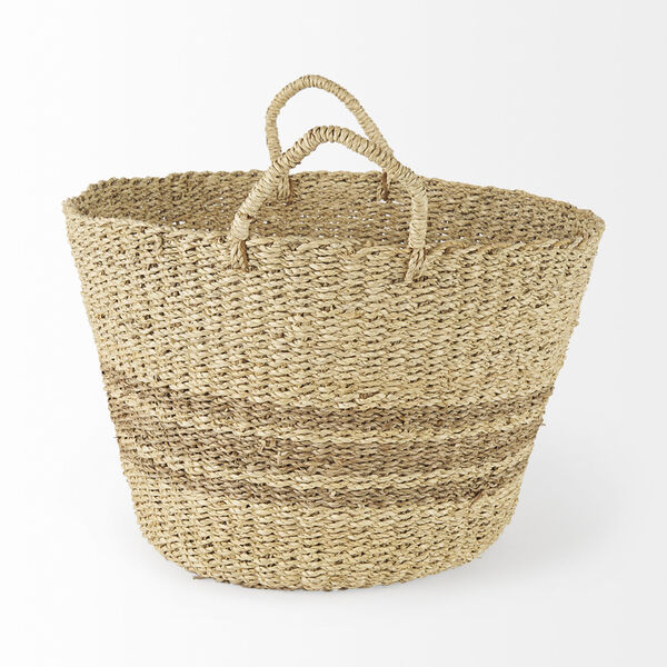 Vance Light Brown Round Basket with Handle, image 3