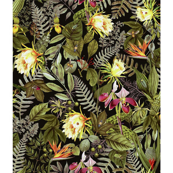 Tropical Flower Black, Green And Yellow Peel And Stick Wallpaper – SAMPLE SWATCH ONLY, image 1