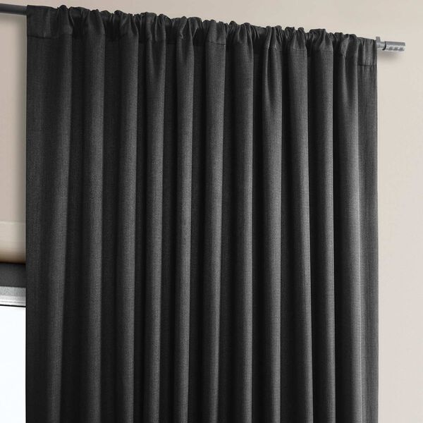 Essential Black Faux Linen Extra Wide Room Darkening Single Panel Curtain, image 4
