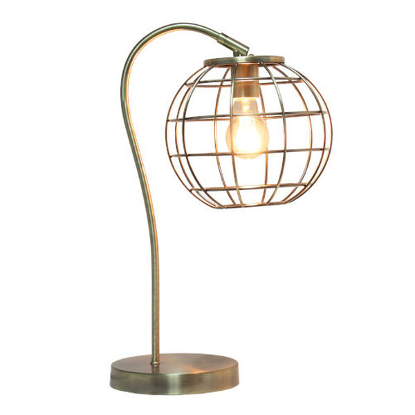 Wired Antique Brass One-Light Cage Table Lamp, image 2