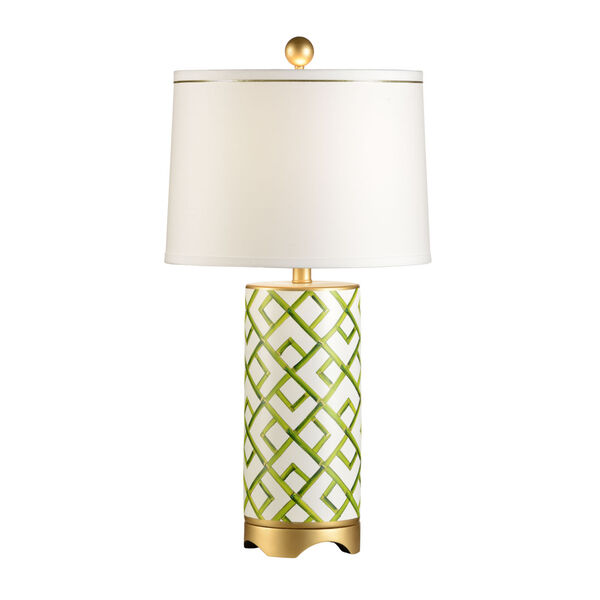 Green and Cream One-Light Bamboo Squares Table Lamp, image 1