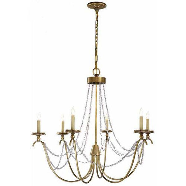 Marigot Medium Chandelier in Antique-Burnished Brass with Seeded Glass Trim by Chapman and Myers, image 1