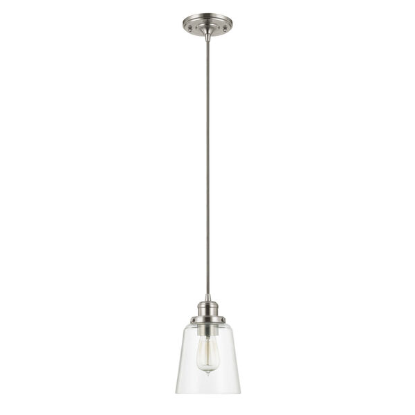 Brushed Nickel One-Light Mini-Pendant with Clear Glass, image 1