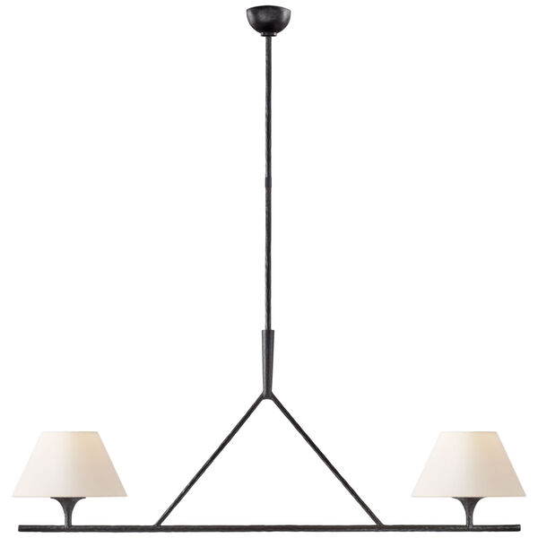 Cesta Large Linear Chandelier in Aged Iron with Linen Shades by Ian K. Fowler, image 1
