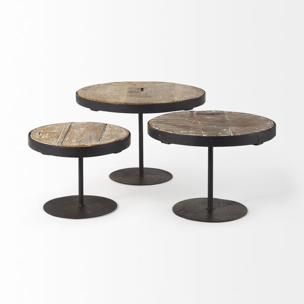 Lorenz Light Brown and Black Round Decorative Display Stand, Set of 3, image 2