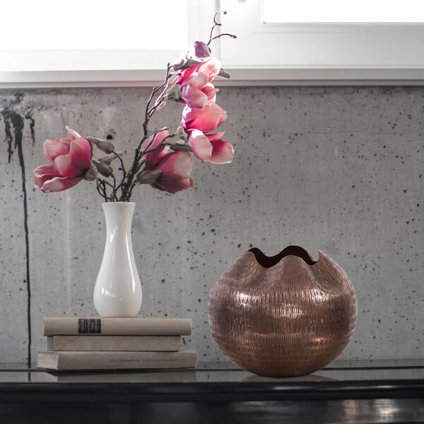 Deep Copper Howard Elliott Textured Deep Copper Aluminum Pinched Top Globe Vase, Small, image 2