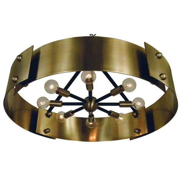 Lasalle Antique Brass with Matte Black Accents 24-Inch Eight-Light Semi Flush Mount, image 2