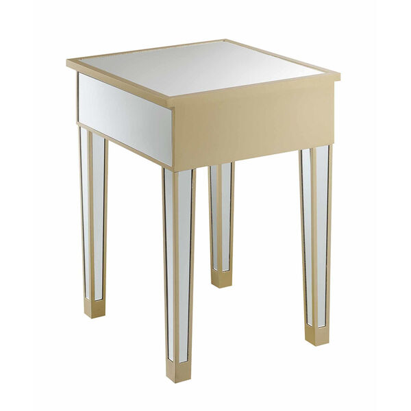 Gold Coast Champagne Mirror Mirrored End Table with Drawer, image 4