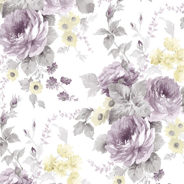La Rosa Grey, Purple and Yellow Floral Wallpaper, image 1