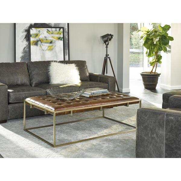 Curated Brown Travers Cocktail Ottoman in Brompton Brown Leather, image 1