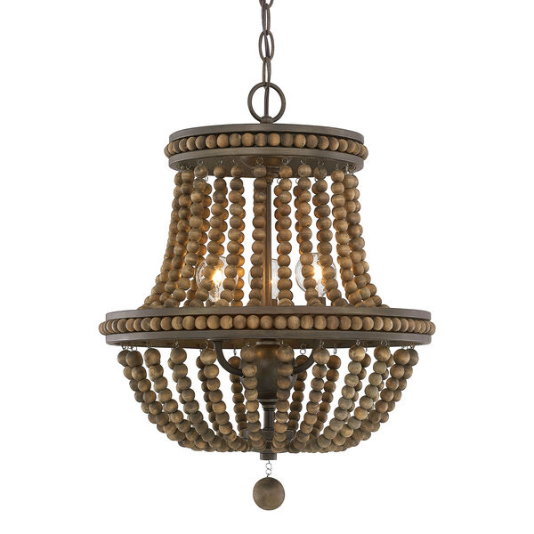 Handley Tobacco with Stained Wood Beads Three-Light 16-Inch Chandelier, image 2