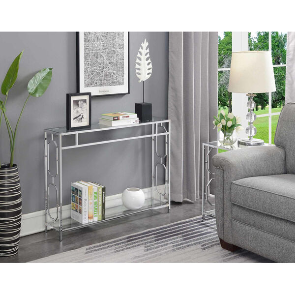 Omega Chrome Console Table with Clear Glass, image 3