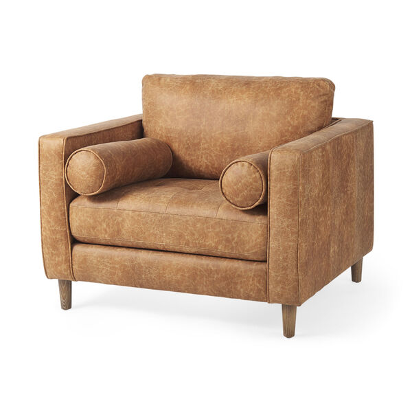 Loretta Cognac Brown Arm Chair with Two Bolster Cushions, image 1