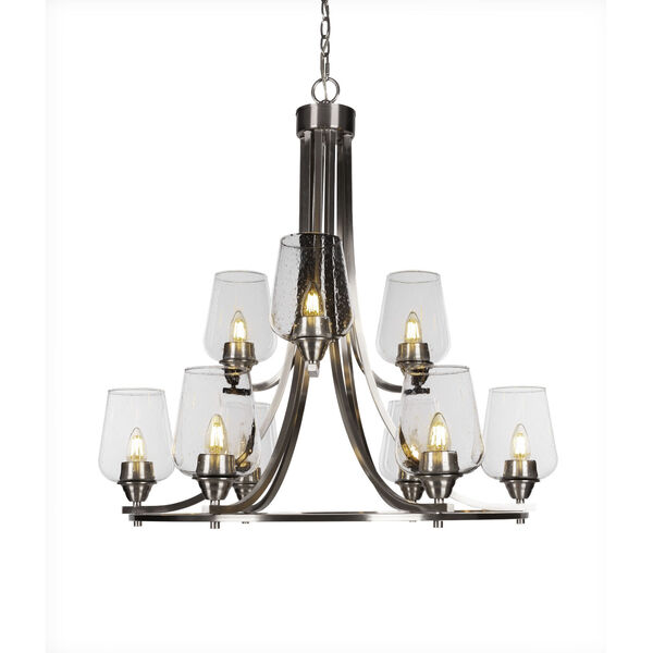Paramount Brushed Nickel 30-Inch Nine-Light Chandelier with Clear Bubble Glass Shade, image 1