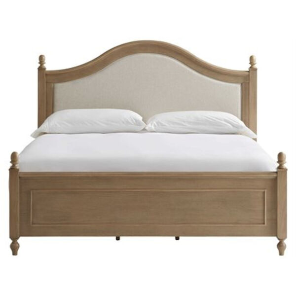 Brown Arched Paneled Wood Framed Upholstered King Bed, image 3