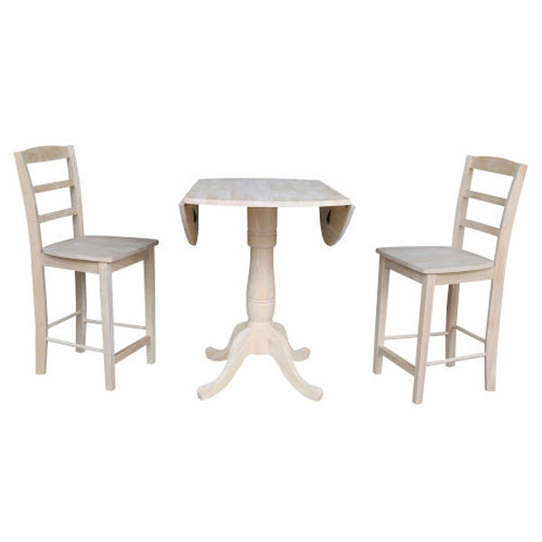 Gray and Beige Round Pedestal Counter Height Table with Madrid Stools, 3-Piece, image 2