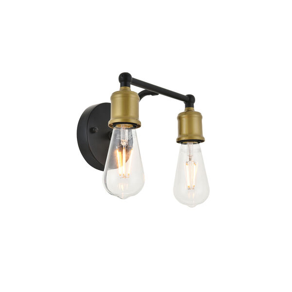 Serif Brass and Black Two-Light Wall Sconce, image 6