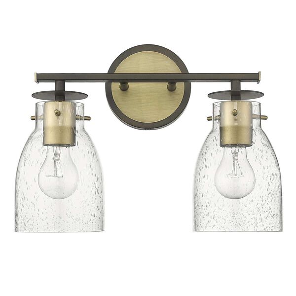 Shelby Oil Rubbed Bronze and Antique Brass Two-Light Bath Vanity with Clear Seedy Glass, image 2