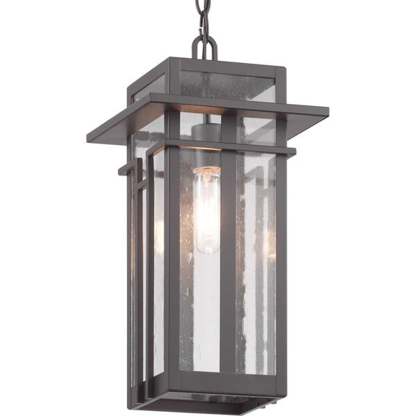 Antique Bronze One-Light Outdoor Hanging Lantern With Transparent Seeded Glass, image 2