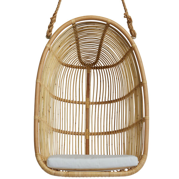 Renoir Natural Rattan Hanging Swing Chair with Tempotest White Canvas Cushion, image 2