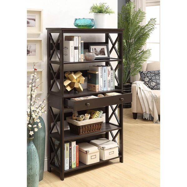 Oxford 5-Tier Bookcase with Drawer, Espresso, image 1