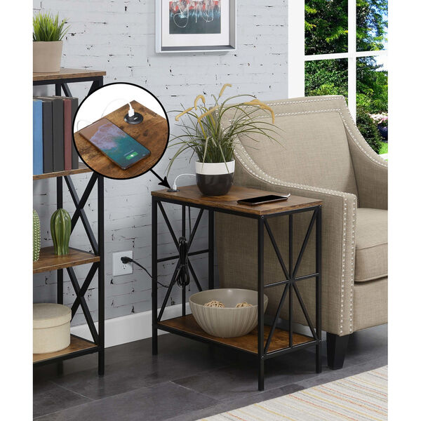 Tucson Barnwood Black Starburst Chairside End Table with Charging Station and Shelf, image 2