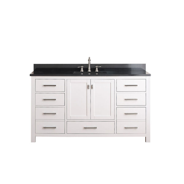 Modero 60-Inch White Single Vanity with Black Granite Top and Single Sink, image 1