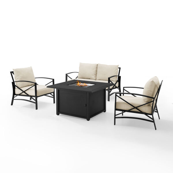 Kaplan Oatmeal and Oil Rubbed Bronze Outdoor Conversation Set with Fire Table, 4 Piece, image 2
