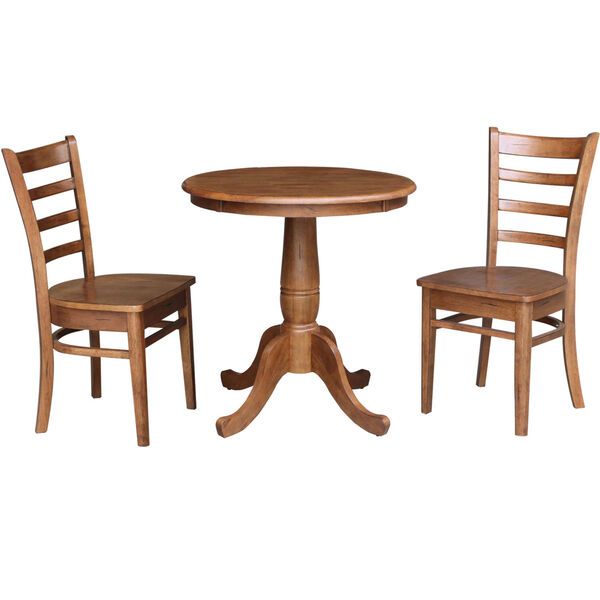 Emily Distressed Oak 30-Inch Round Top Pedestal Table with Two Chair, Set of Three, image 2