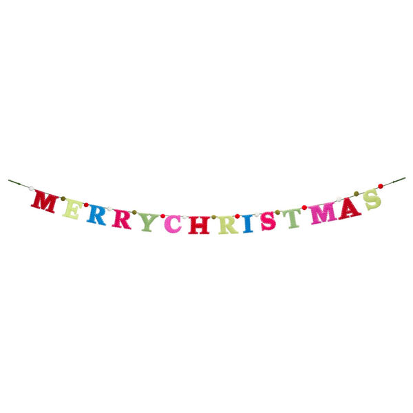 Multicolor 7 Ft. Merry Christmas Polyester Garland, image 1