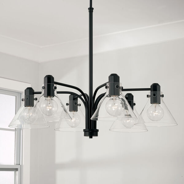 Greer Matte Black Six-Light Chandelier with Clear Glass, image 4