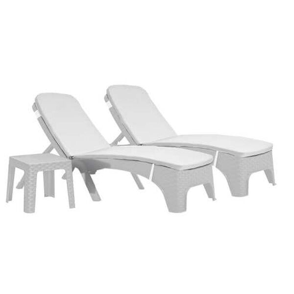 Roma White Cream Three-Piece Outdoor Chaise Lounger Set with Cushion, image 1