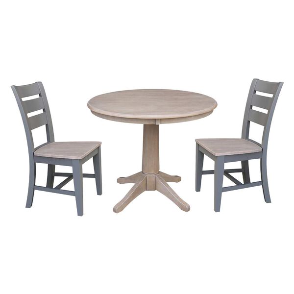 Parawood I Washed Gray Clay Taupe 36-Inch  Round Top Pedestal Table with Two Chairs, image 1