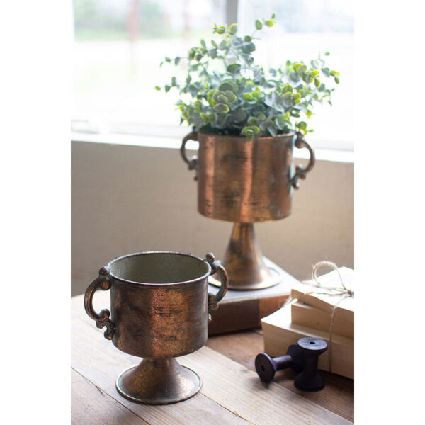 Antique Copper Planter with Handle, Set of Two, image 1