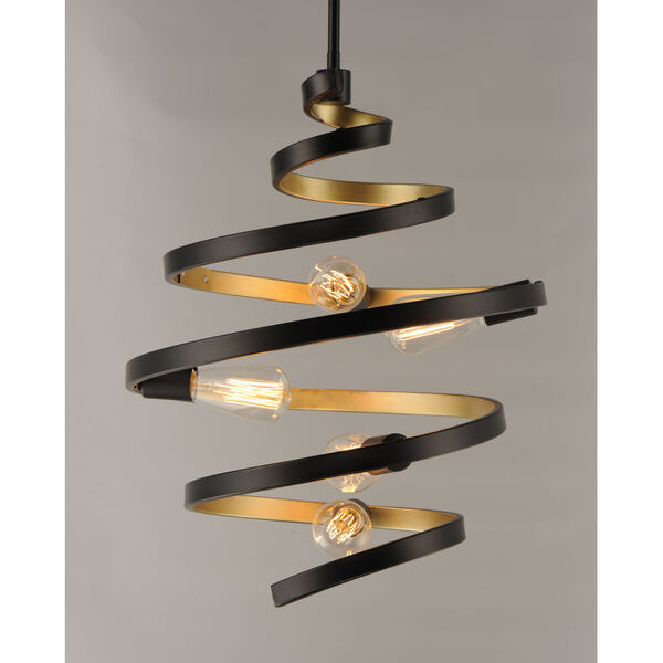 Twister Black and Gold 18-Inch Five-Light Pendant, image 2
