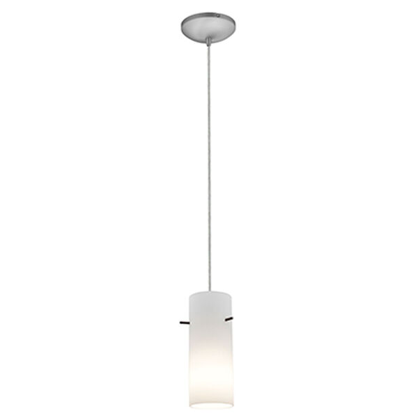 Cylinder Brushed Steel LED Cord Mini Pendant with Opal Glass Shade, image 1