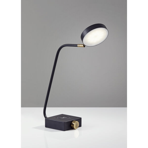 Conrad Matte Black and Antique Brass Accent LED Desk Lamp, image 1
