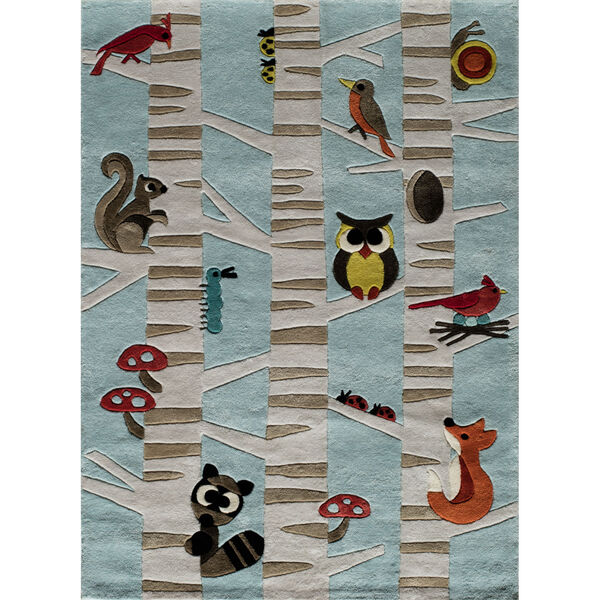 Lil Mo Whimsy Woodland Creatures Light Blue Rectangular: 3 Ft. x 5 Ft. Rug, image 1