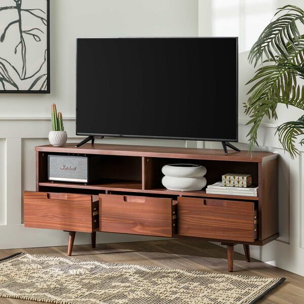 Ivy Walnut Three-Drawer Solid Wood Corner TV Stand, image 7