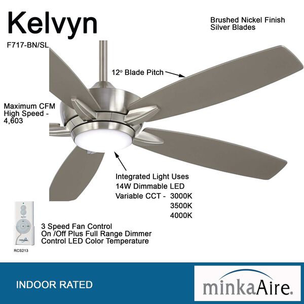 Kelvyn Brushed Nickel 52-Inch LED Ceiling Fan, image 4
