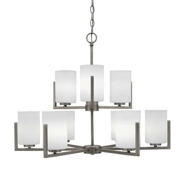 Atlas Graphite Nine-Light Chandelier with Four-Inch White Muslin Glass, image 1